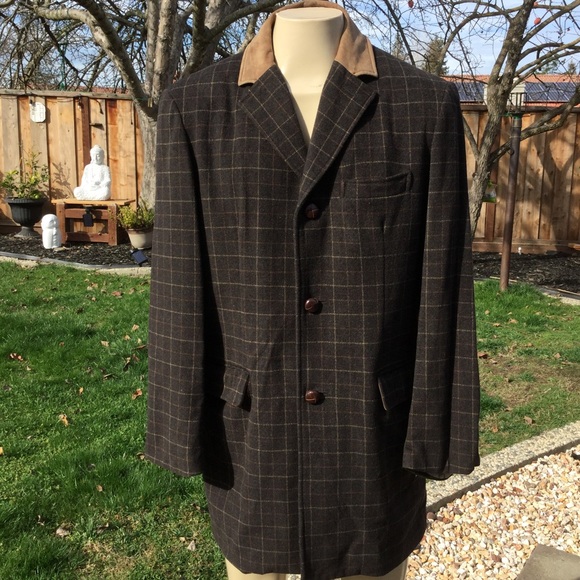 COLE HAAN Plaid Wool Cashmere Leather Overcoat - Picture 2 of 8